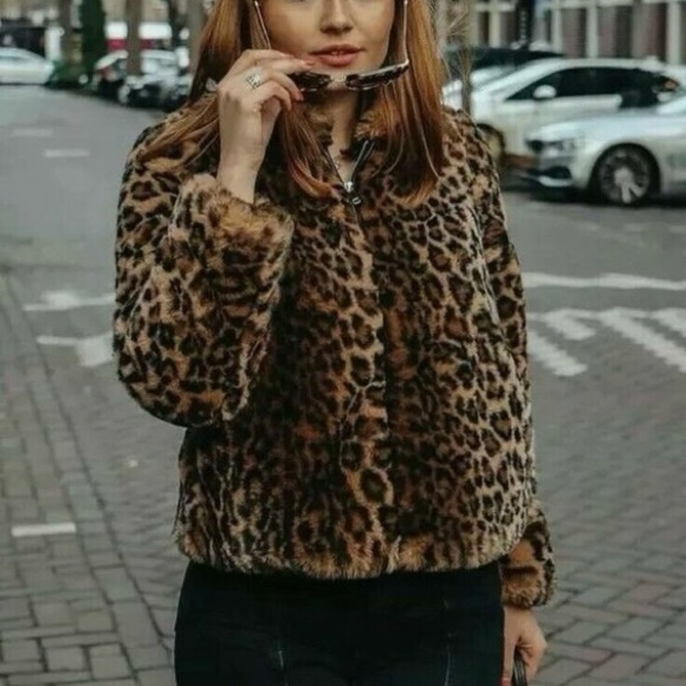 ๐ค KENSIE JEANS Leopard Print Faux Fur Hooded Jacket - Picture 4 of 8